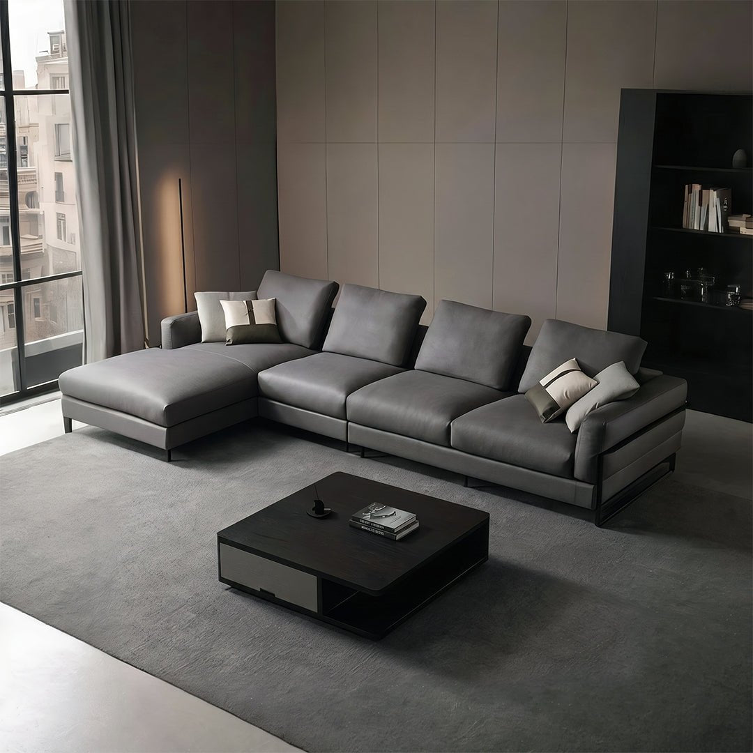 H92 Grey Four Seater Corner Sofa, Leathaire, Multiple Color - Miola