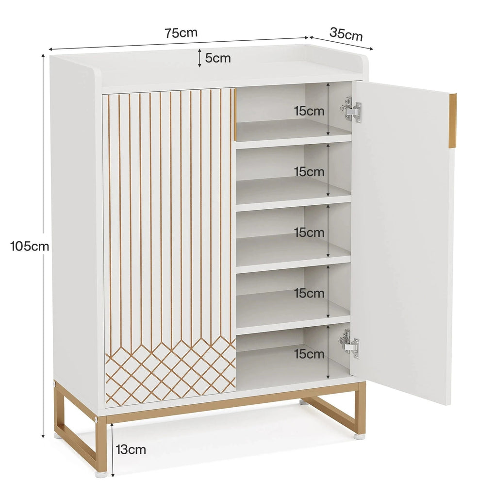 Art Deco Accent Cabinet - White & Gold Luxury Sideboard & Bar Station - Miola