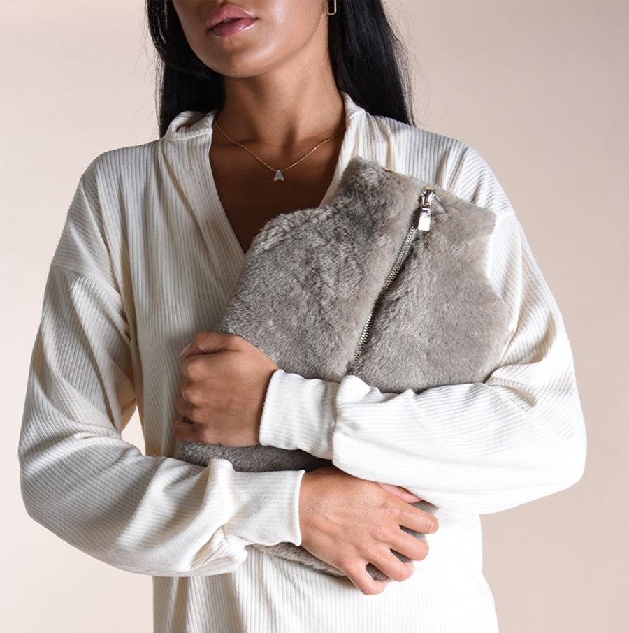 Faux Fur Hot Water Bottle Cover Grey