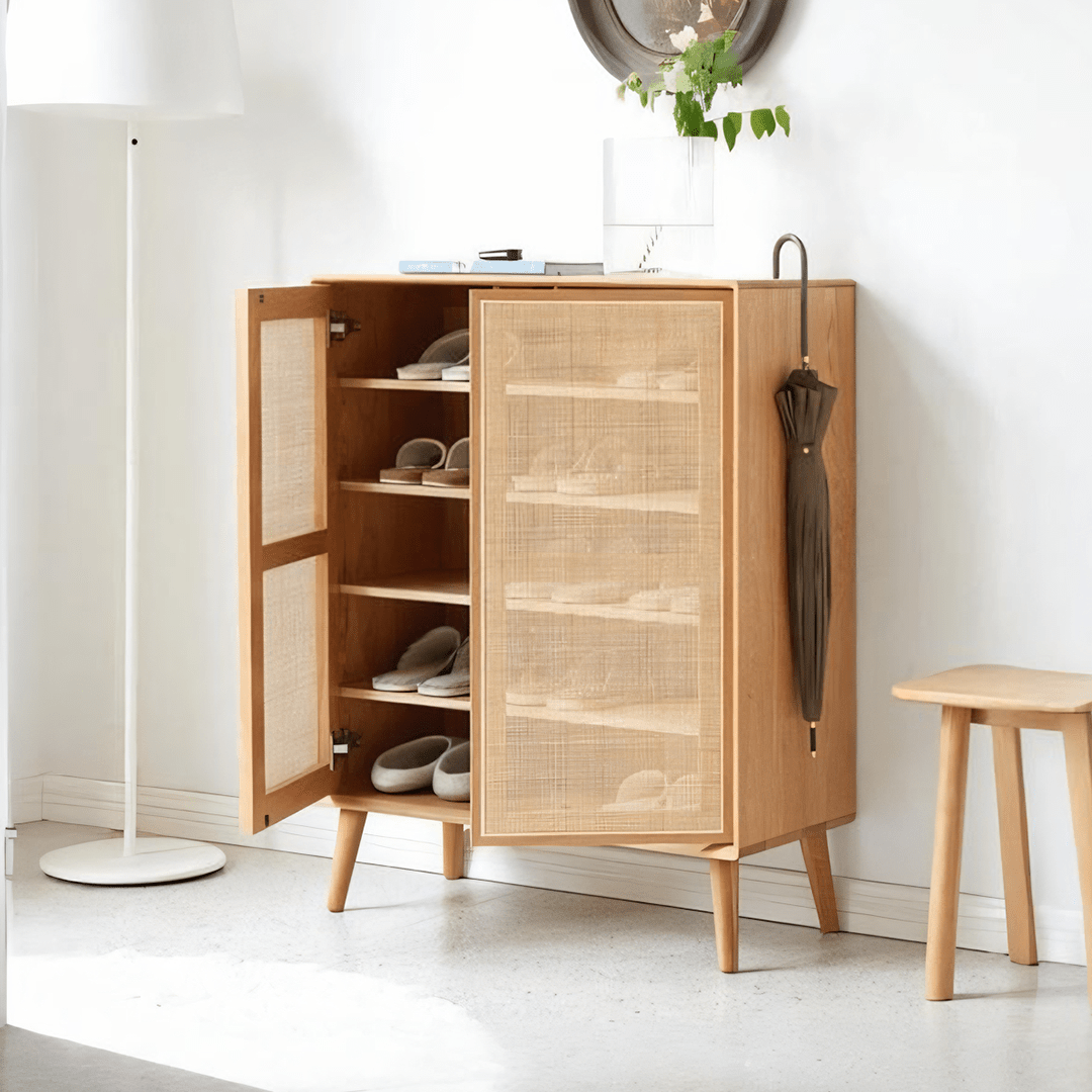 Hans Rattan Shoe Storage Cabinet, Oak - Miola