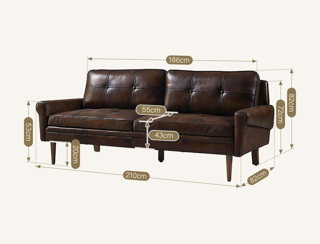 Hemenway Two Seater Sofa, Full Grain Leather - Miola
