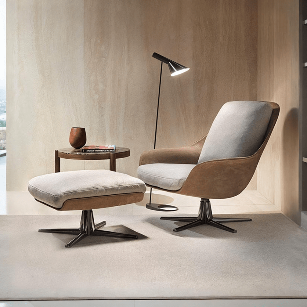 Herton Lounge Chair And Ottoman, Swivel Armchair - Miola