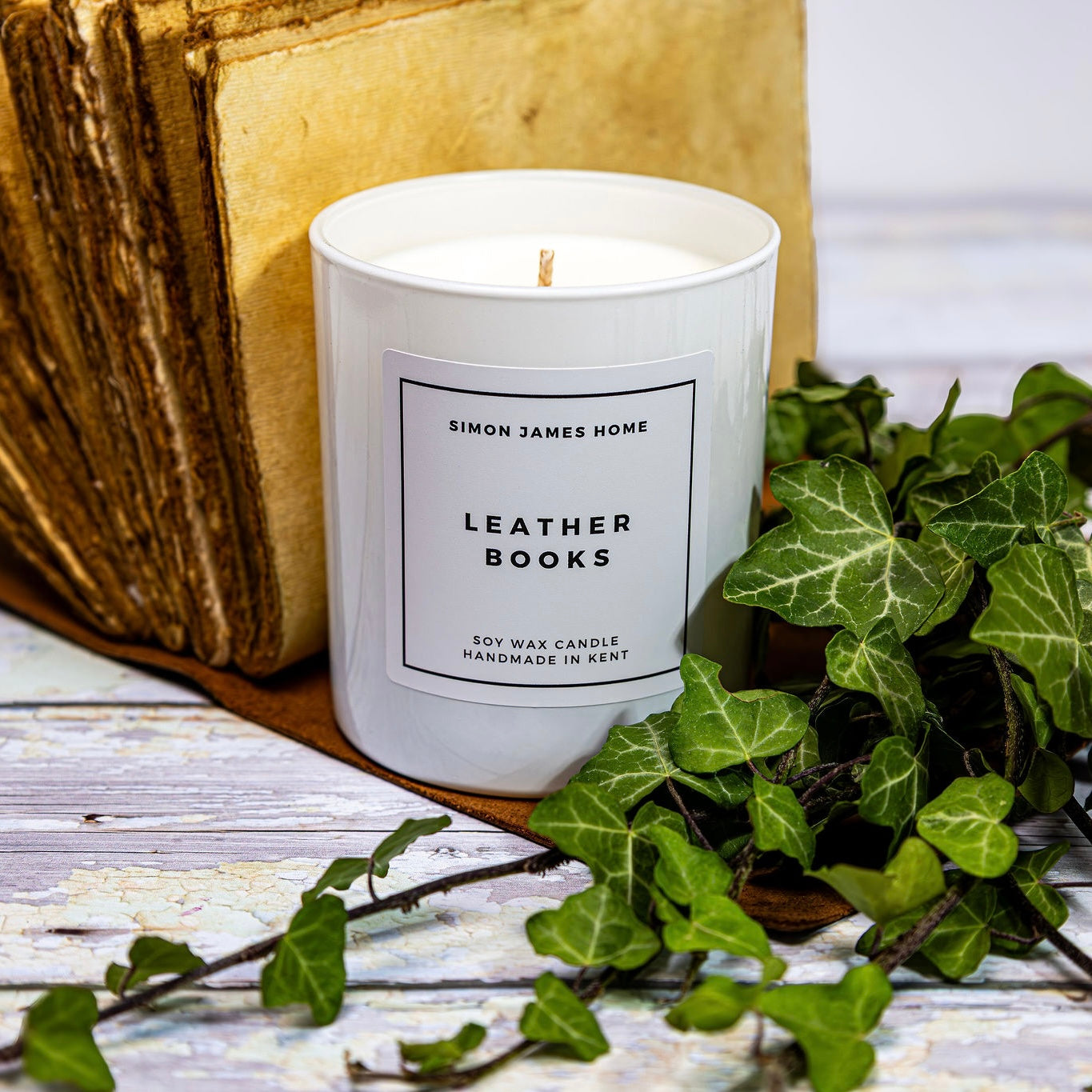 Leather Books Candle - Handmade Soy Wax