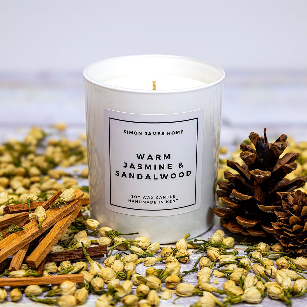 Warm Jasmine & Sandalwood Candle - Handmade Soy Wax