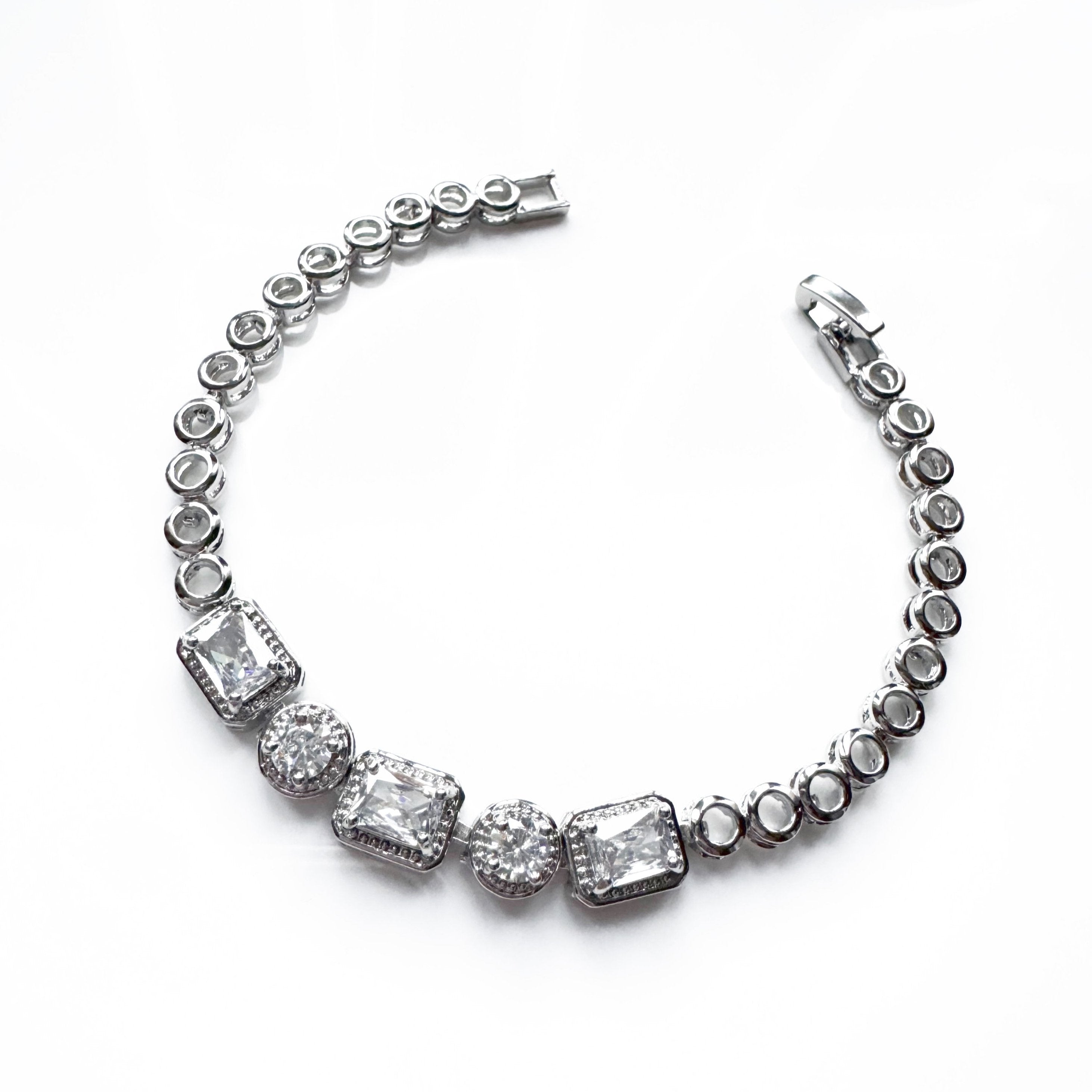 Cielle Silver Clear Stone Statement Jewel Bracelet