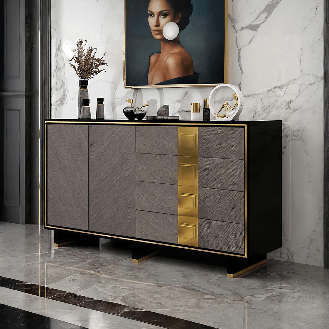 IS82 Large Sideboard, Grey & Gold - Miola