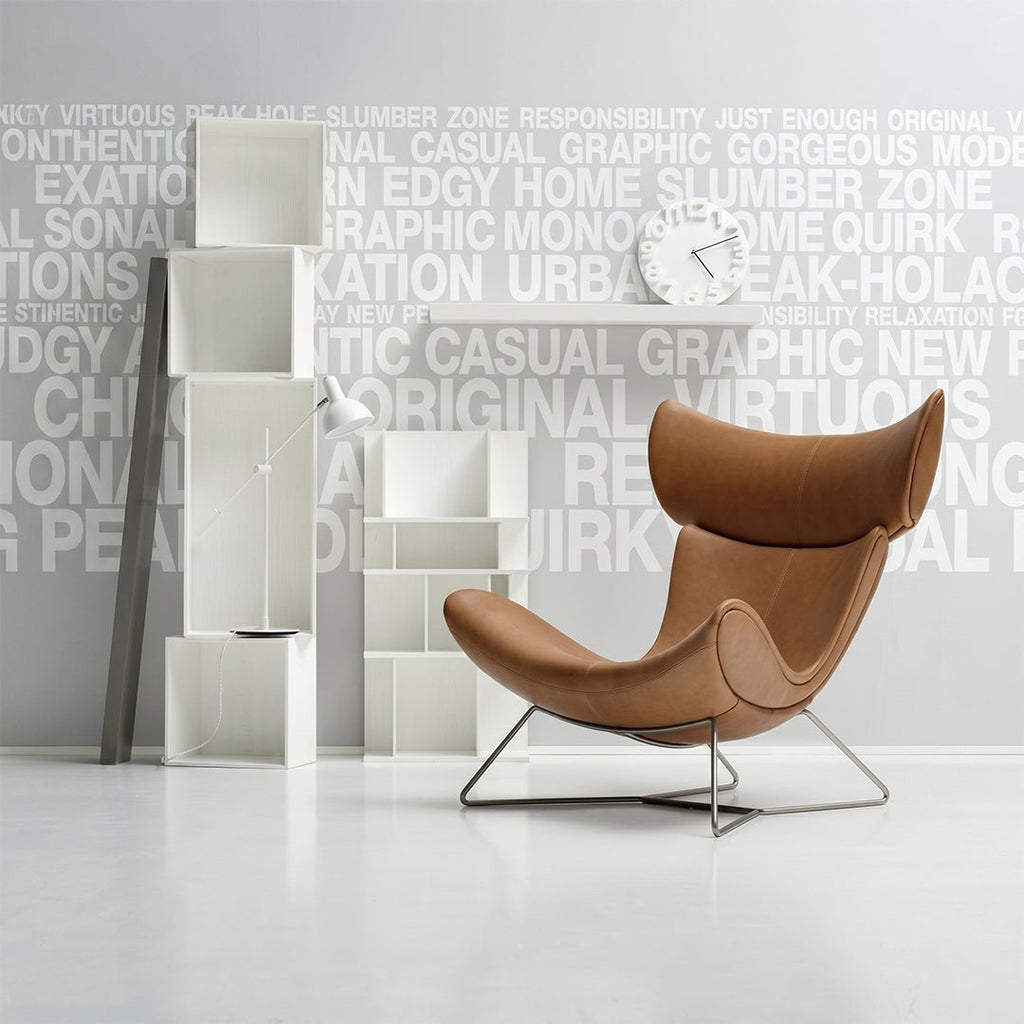 Imola Chair And Ottoman, Star Legs & Black Leather - Miola