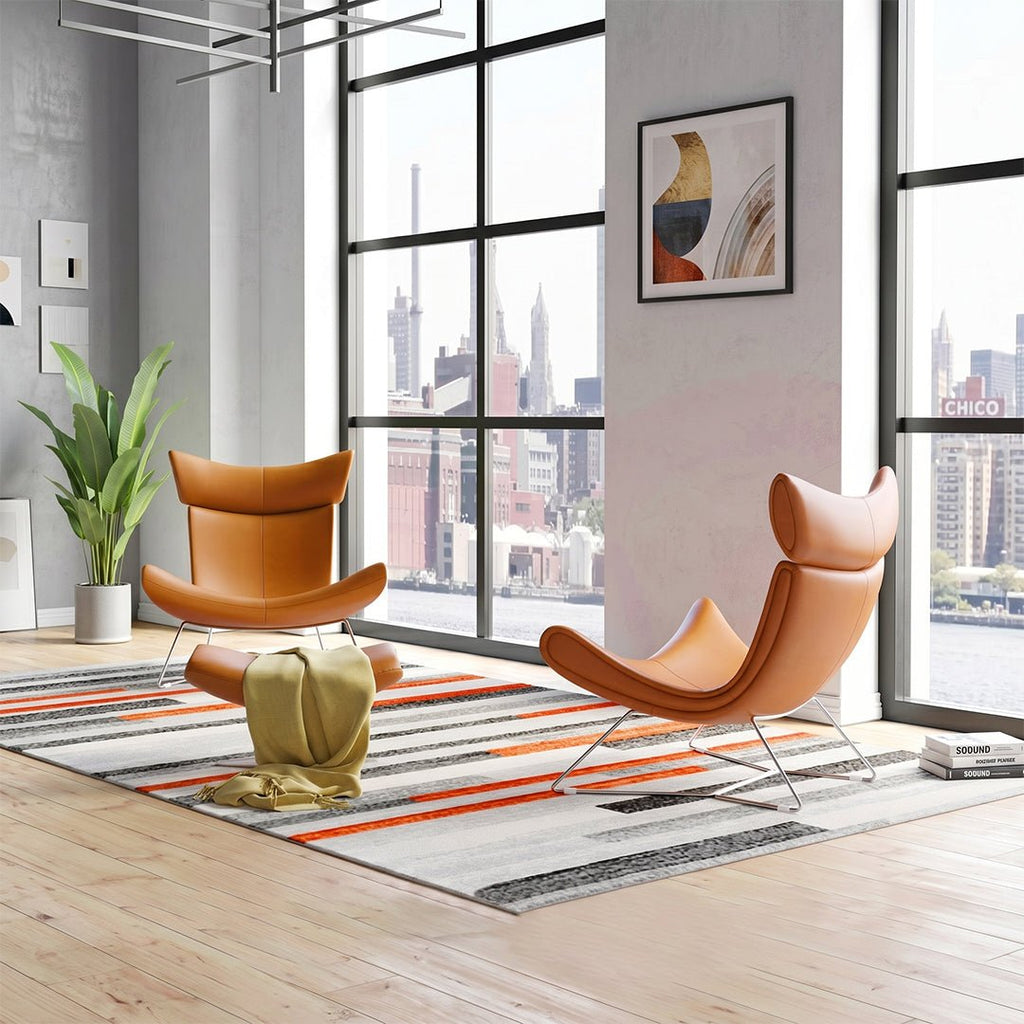 Imola Chair And Ottoman, Star Legs & Black Leather - Miola