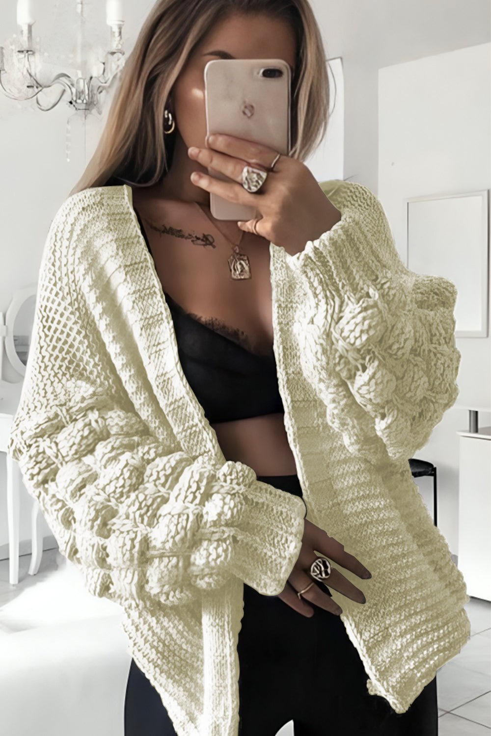 Bubble Sleeves Stylish Knitted Cardigan - Miola