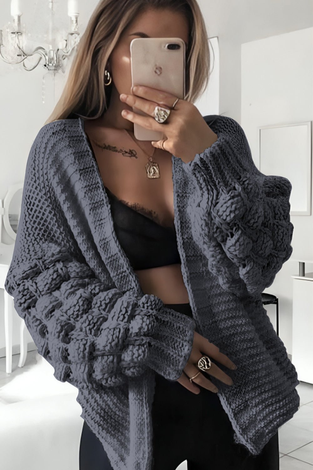 Bubble Sleeves Stylish Knitted Cardigan - Miola