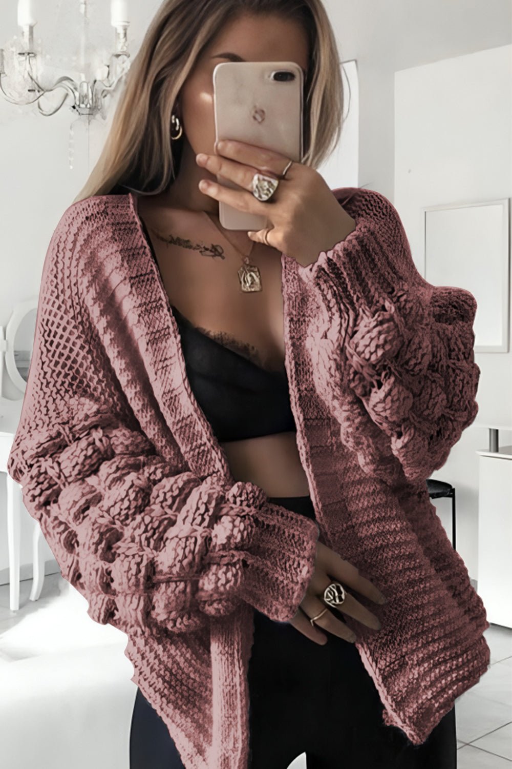Bubble Sleeves Stylish Knitted Cardigan - Miola