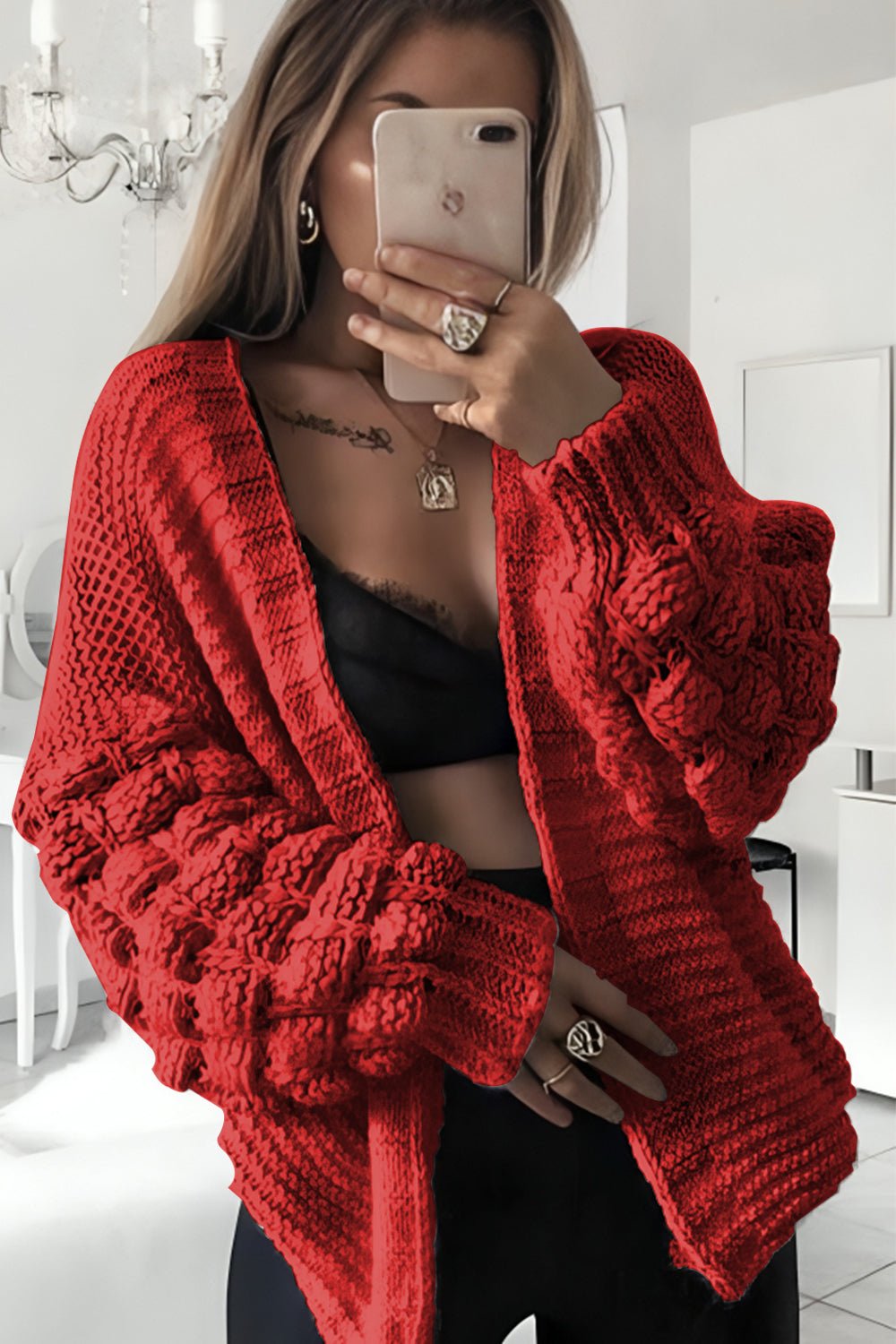 Bubble Sleeves Stylish Knitted Cardigan - Miola