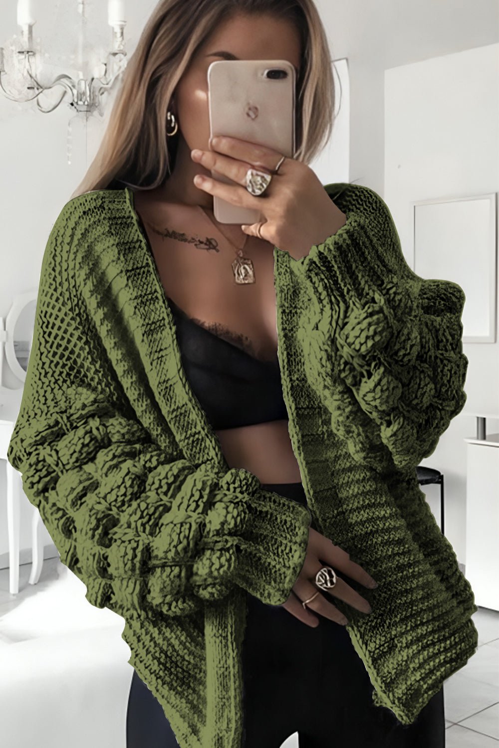 Bubble Sleeves Stylish Knitted Cardigan - Miola