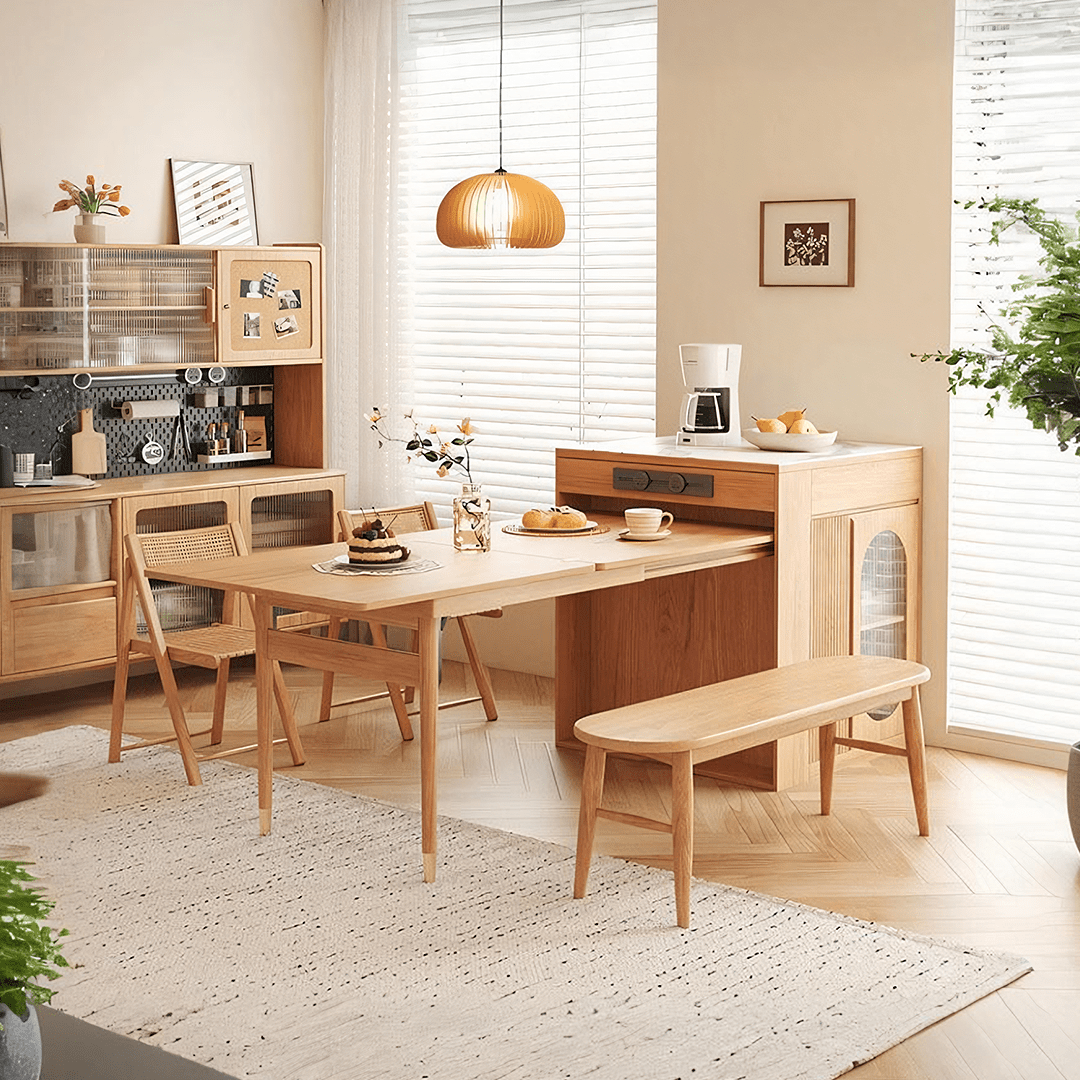 Kacey Extendable Dining Table Set, Storage, Solid Wood - Miola