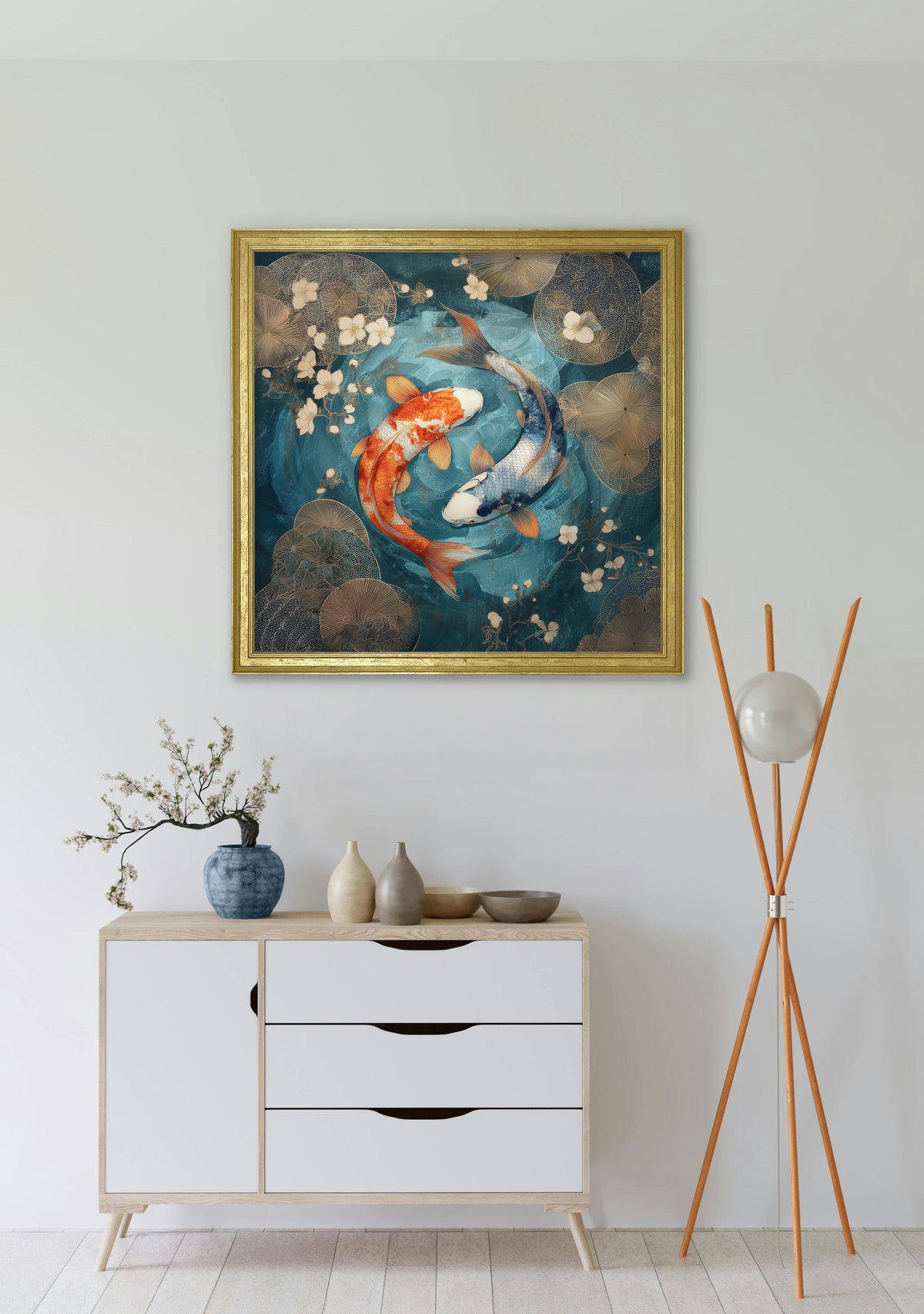 Japanese Koi Carp Dusk - Gold Hurstwood Square Frame