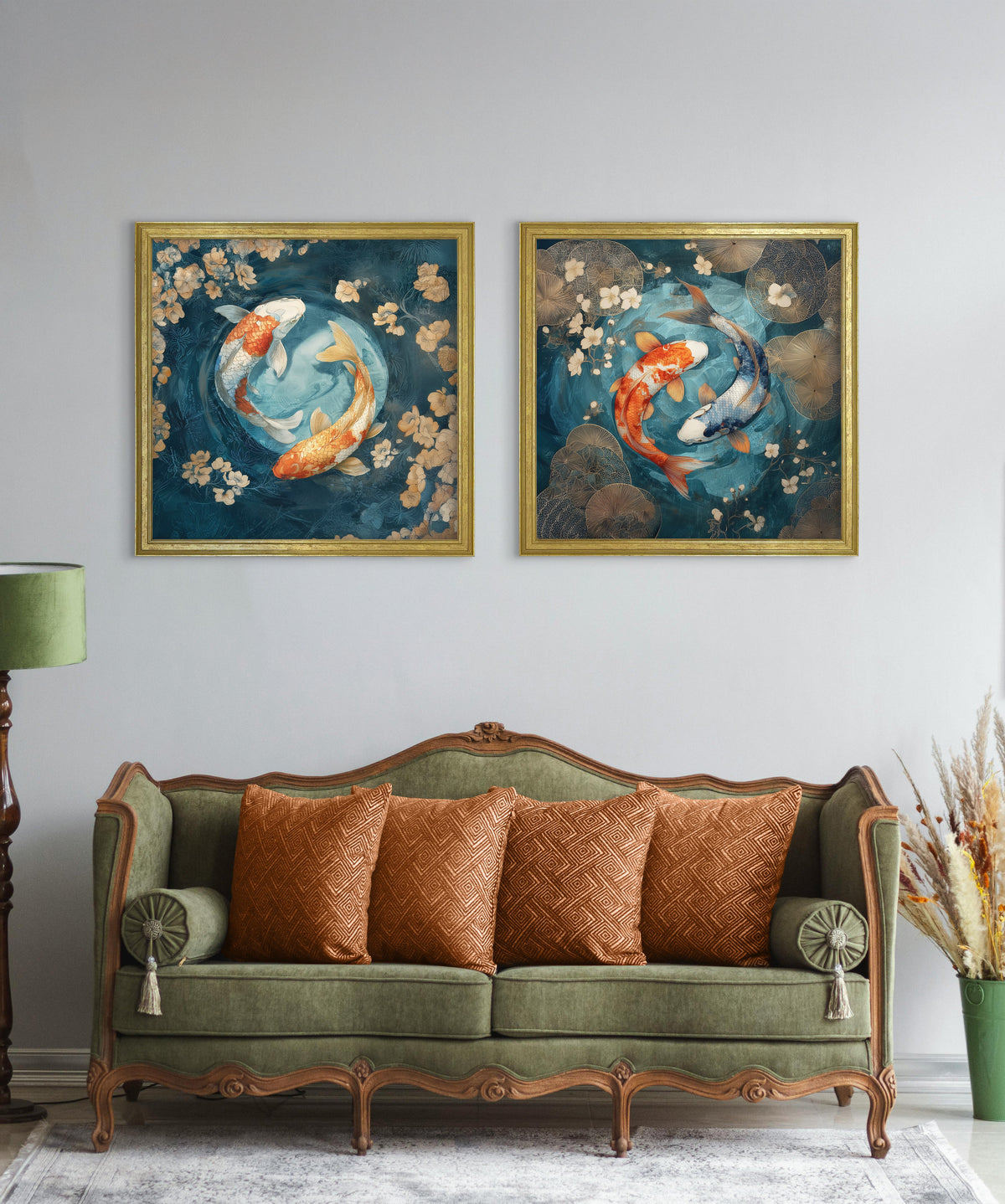 Japanese Koi Carp Dusk - Gold Hurstwood Square Frame