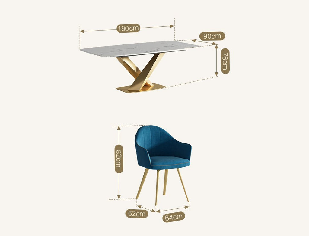 LUCI Dining Table, Marble And Gold Metal - Miola
