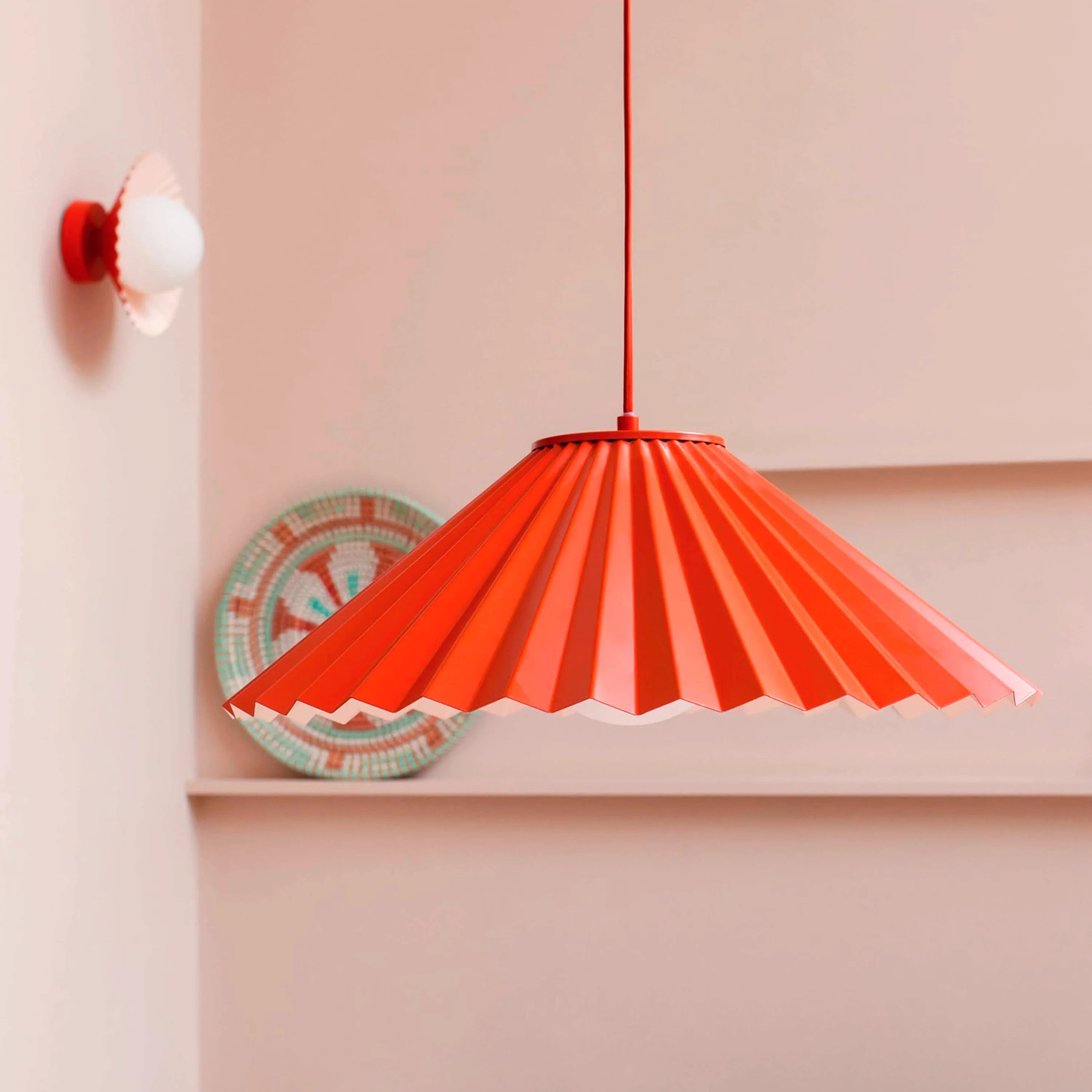 Burnt orange large pleat pendant ceiling light - Miola