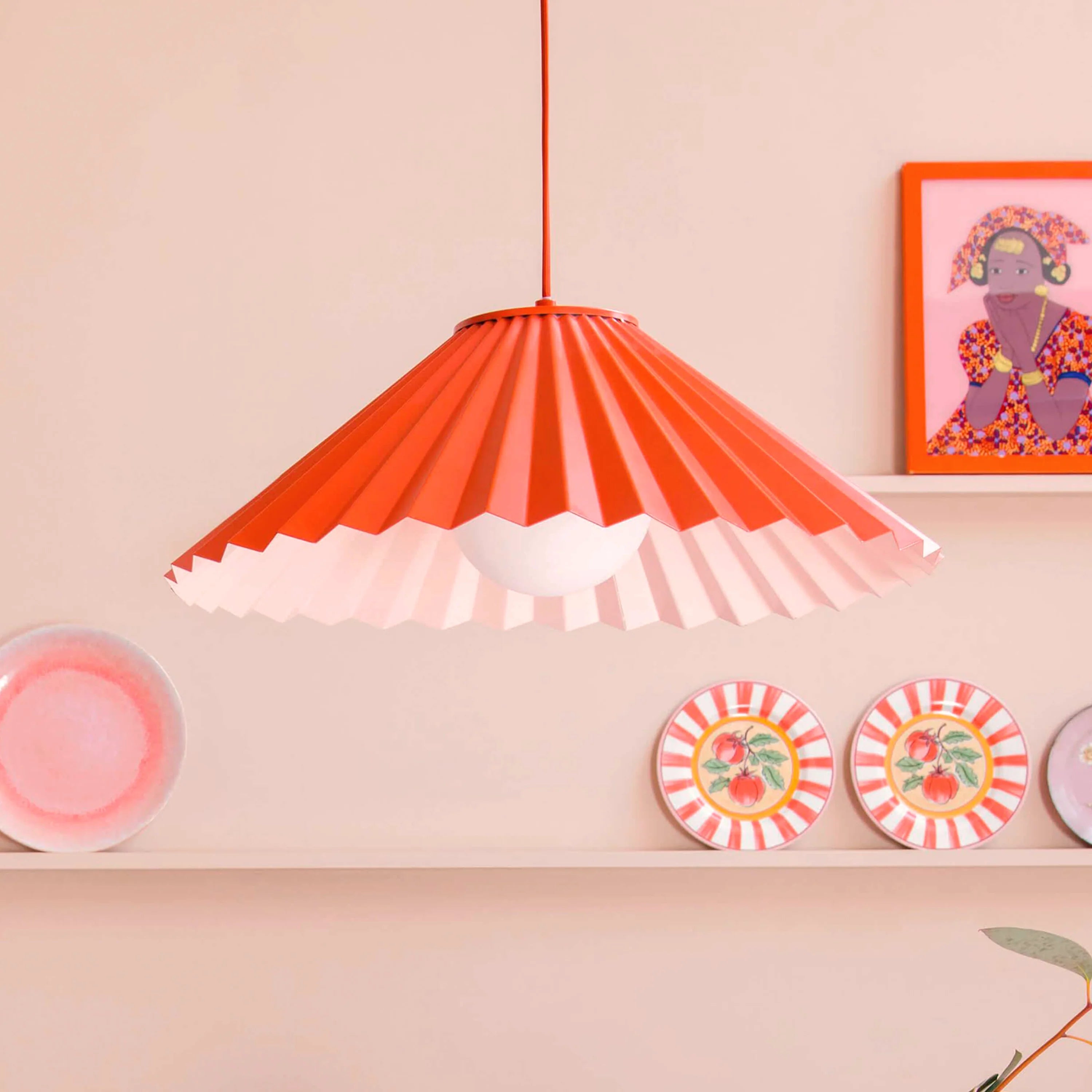 Burnt Orange Large Pleat Pendant Ceiling Light - Miola