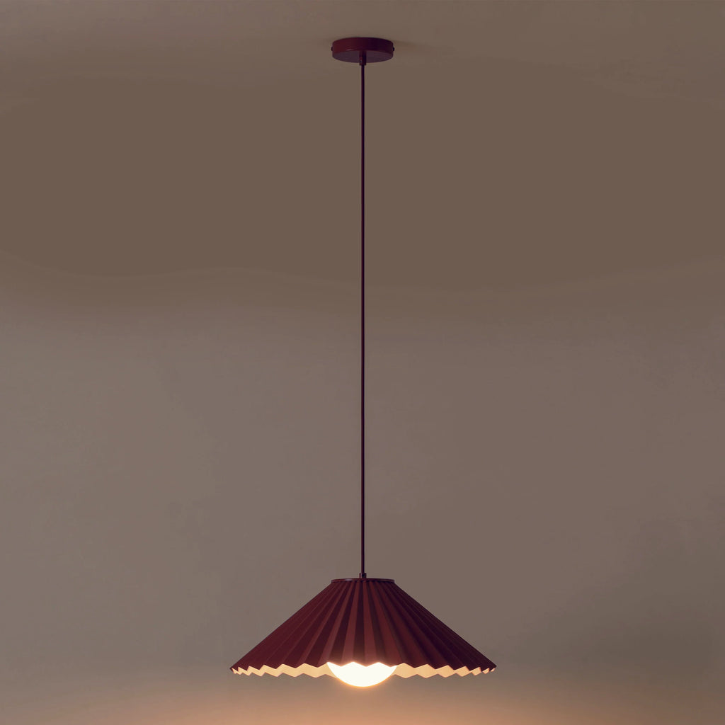 Burgundy Large Pleat Pendant Ceiling Light - Miola