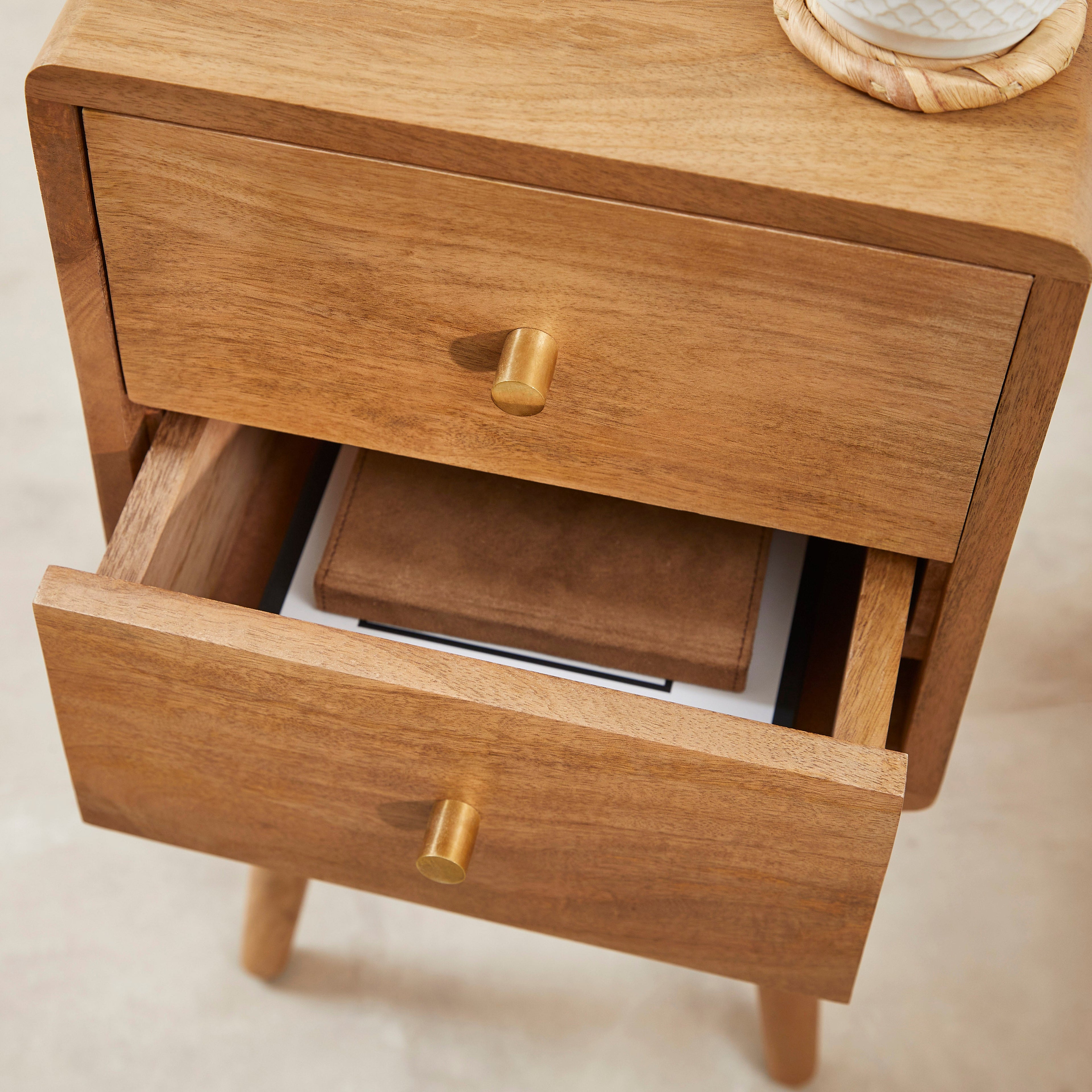 Scandinavian Light Walnut Logan Narrow Bedside Table - Miola