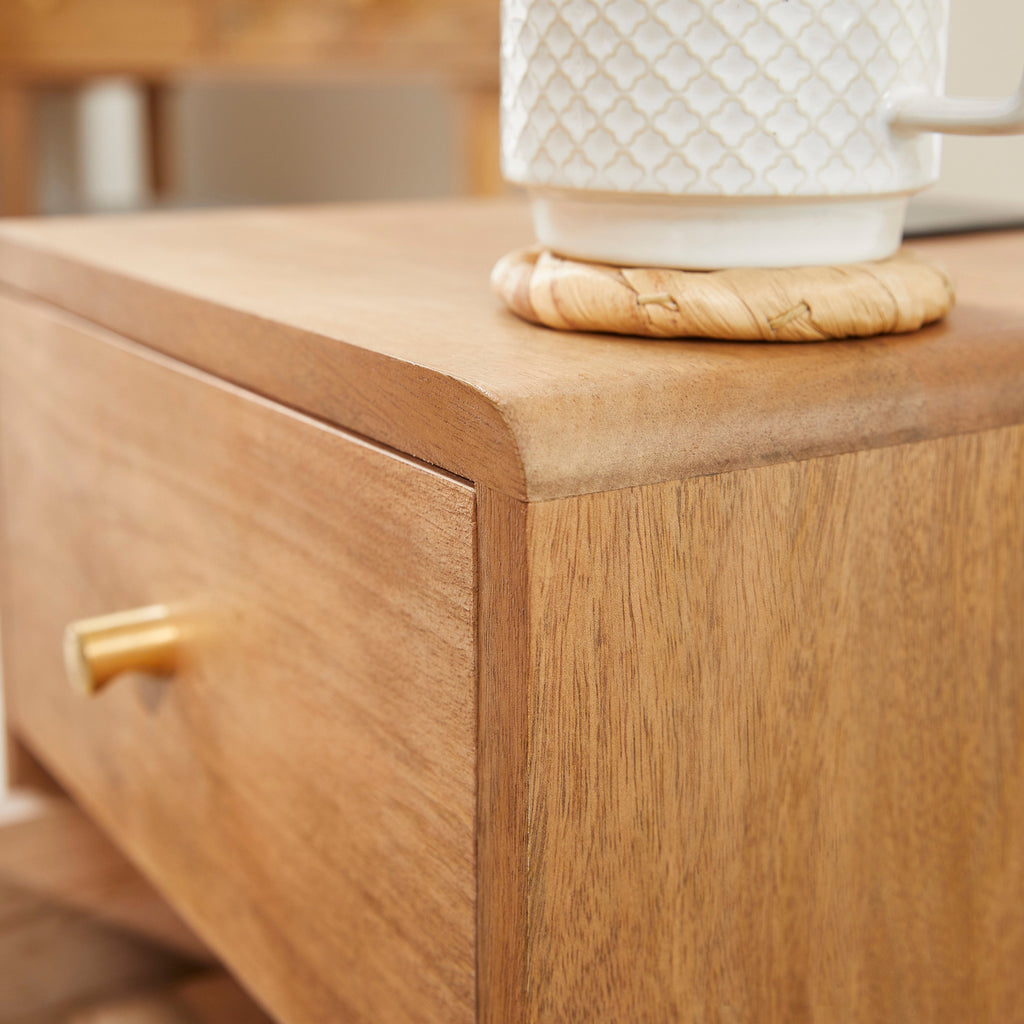 Scandinavian Light Walnut Logan Narrow Bedside Table - Miola