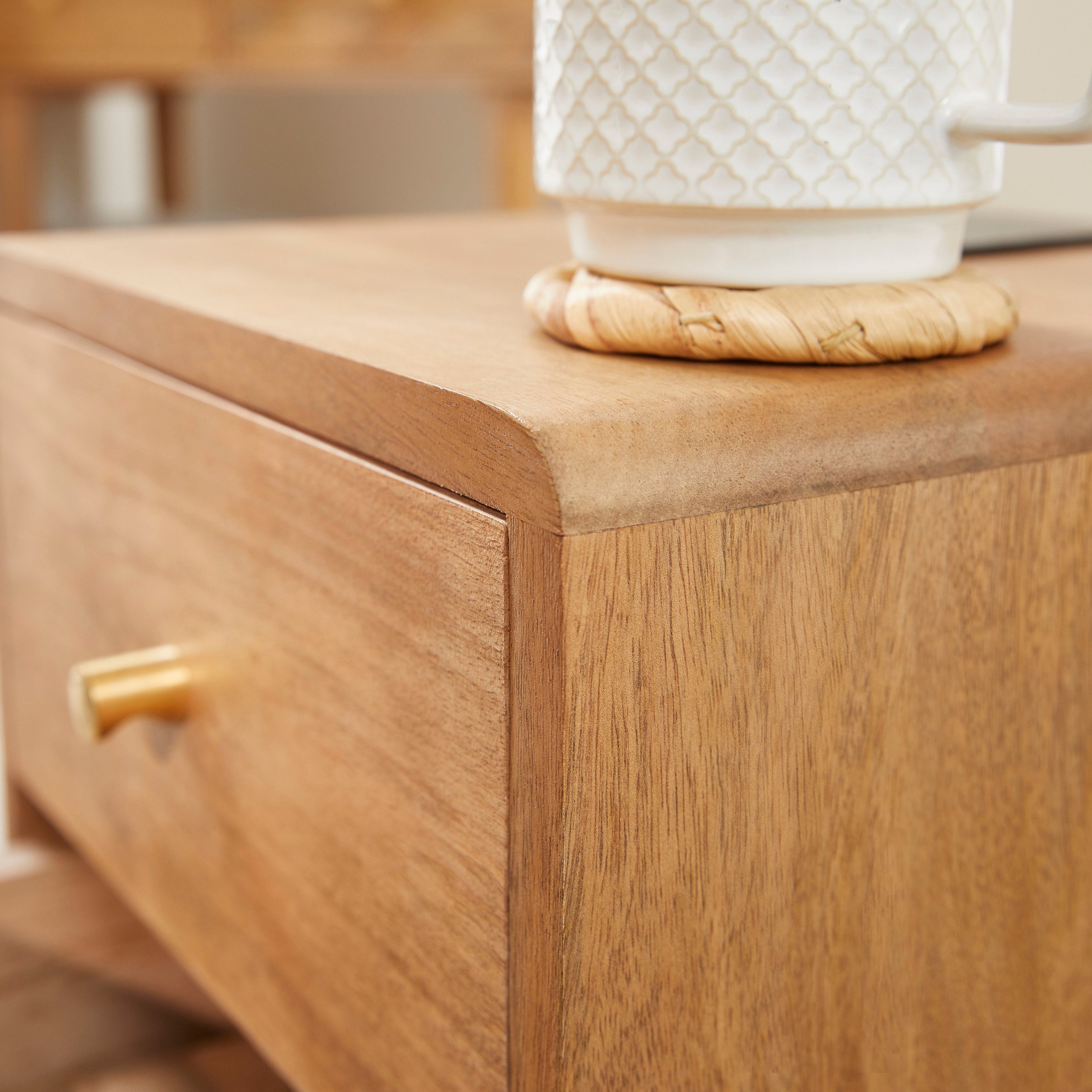 Scandinavian Light Walnut Logan Narrow Bedside Table - Miola