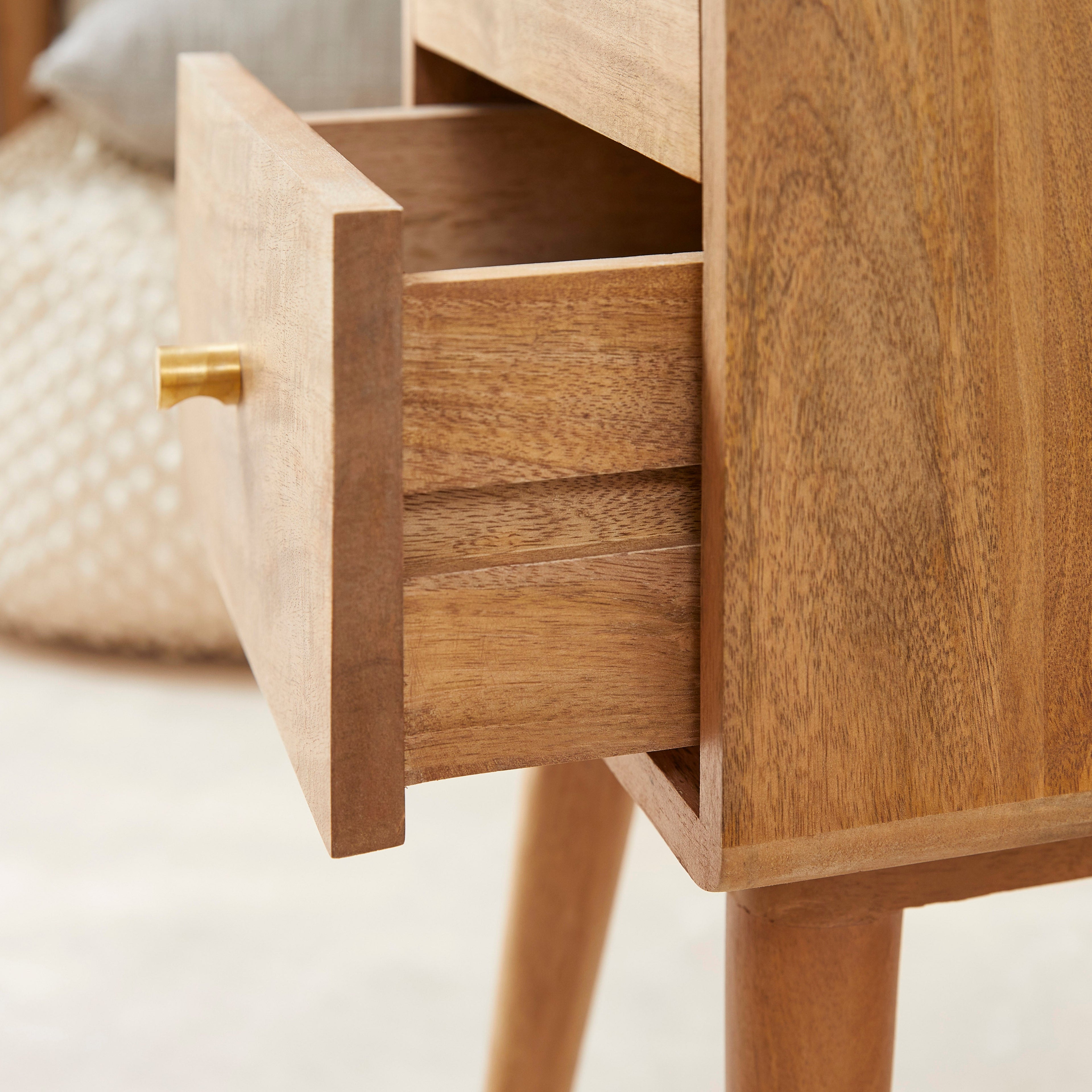 Scandinavian Light Walnut Logan Narrow Bedside Table - Miola