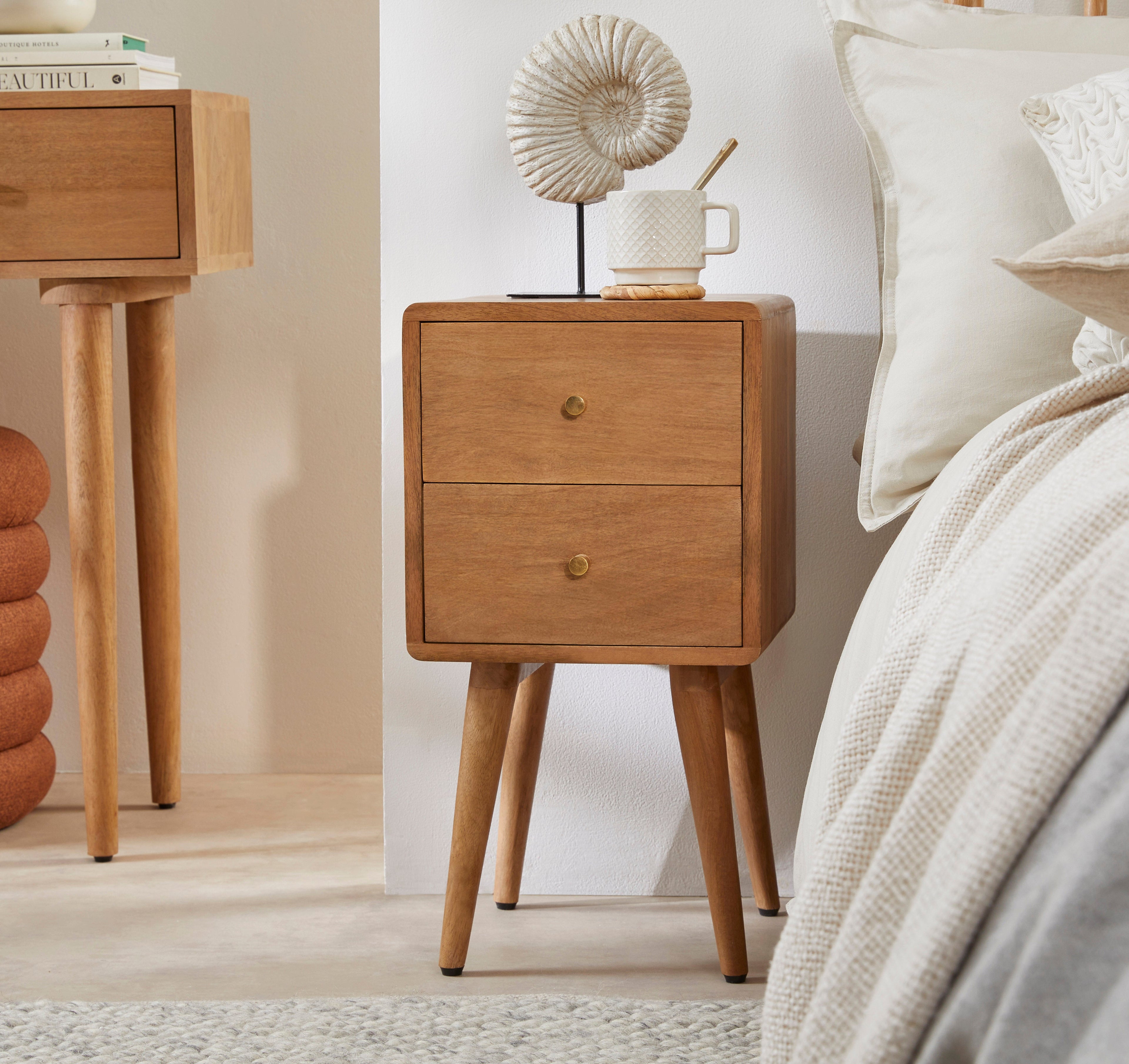 Scandinavian Light Walnut Logan Narrow Bedside Table - Miola