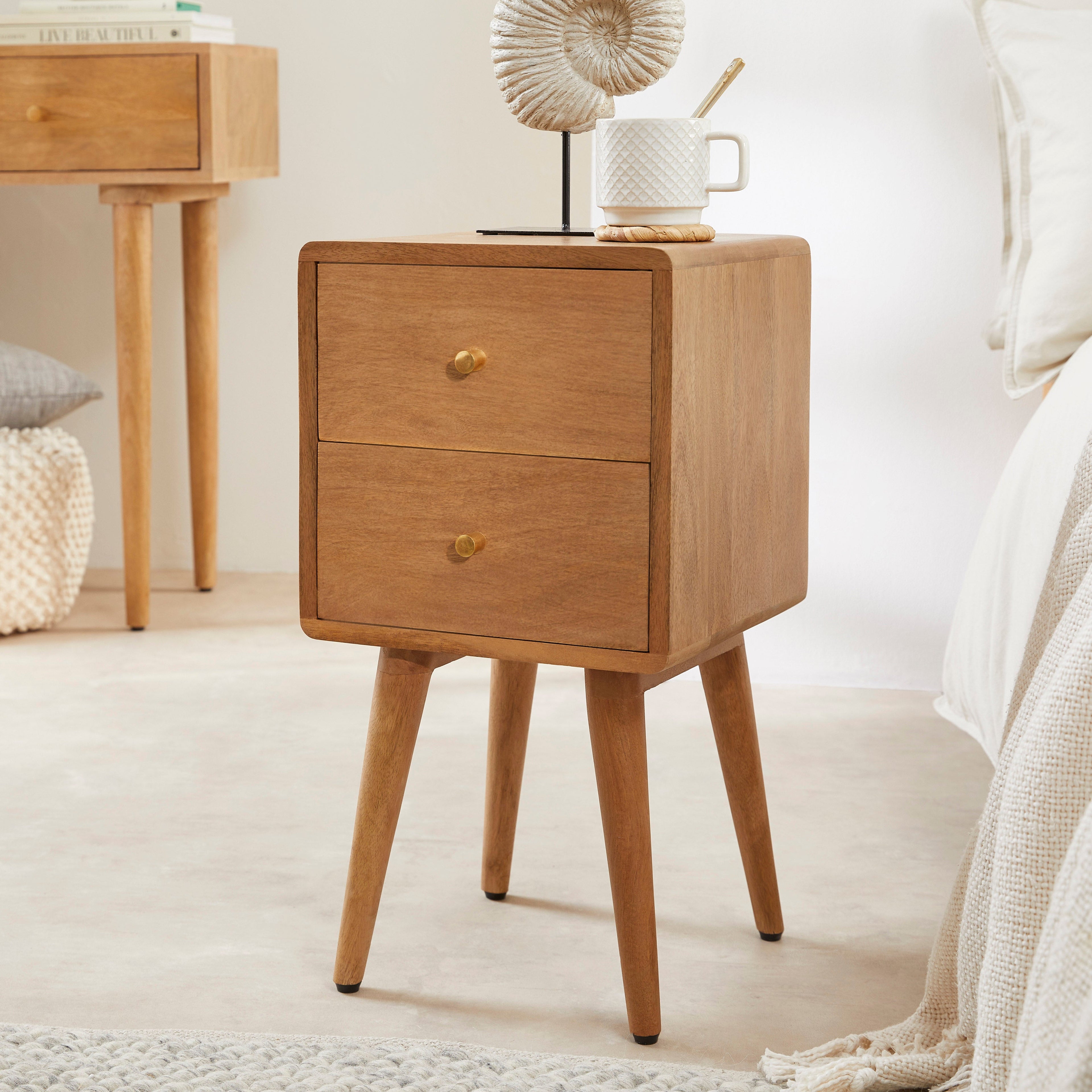 Scandinavian Light Walnut Logan Narrow Bedside Table - Miola