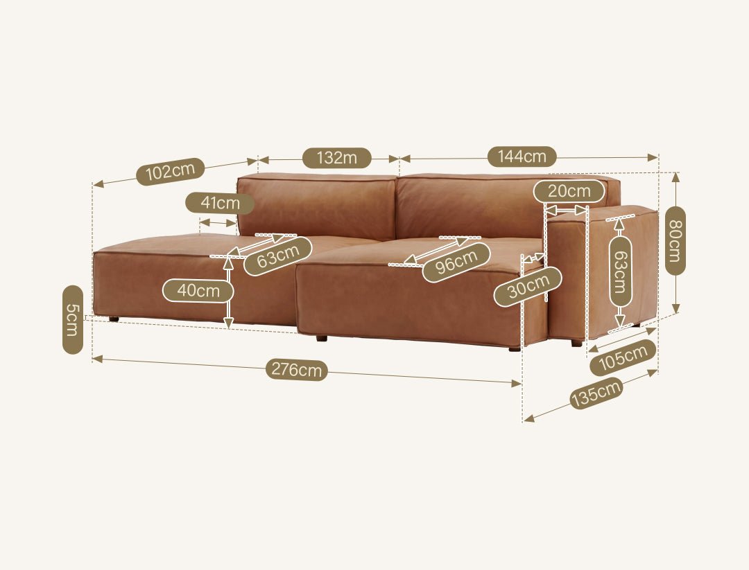 Lucian Four Seater Coner Sofa, Modular Sofa, Real Leather - Miola