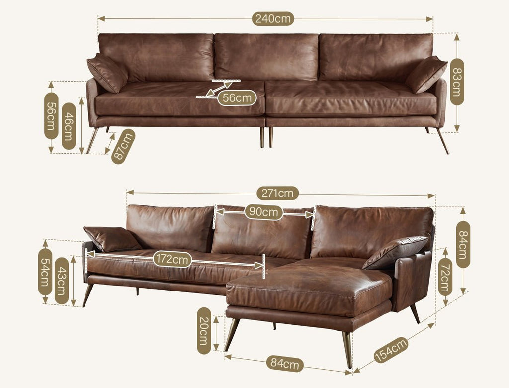 Luna Three Seaters Sofa, Three Seater Corner Sofa, Real Leather - Miola