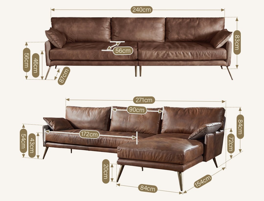 Luna Three Seaters Sofa, Three Seater Corner Sofa, Real Leather - Miola