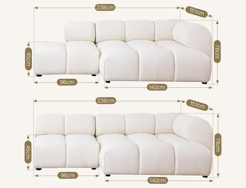 Lysander Velvet Module Three Seater, Four Seater, Five Seater Sofa, Corner Sofa, White - Miola