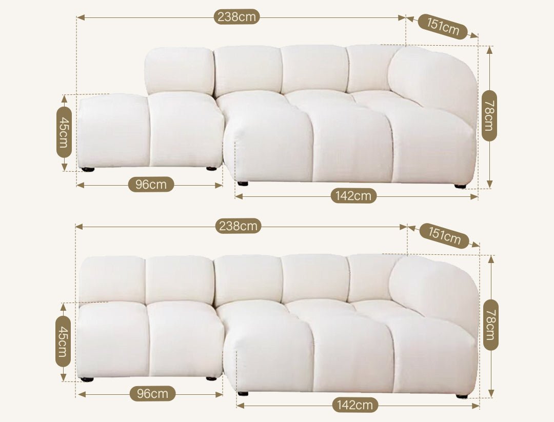 Lysander Velvet Module Three Seater, Four Seater, Five Seater Sofa, Corner Sofa, White - Miola
