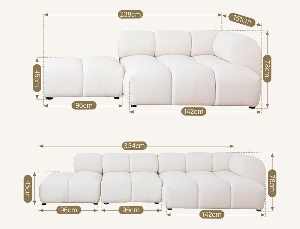 Lysander Velvet Module Three Seater, Four Seater, Five Seater Sofa, Corner Sofa, White - Miola