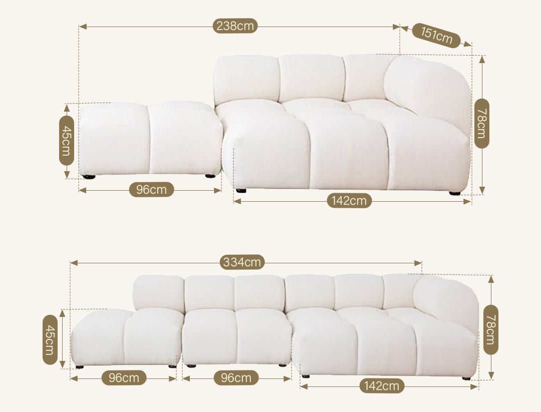Lysander Velvet Module Three Seater, Four Seater, Five Seater Sofa, Corner Sofa, White - Miola