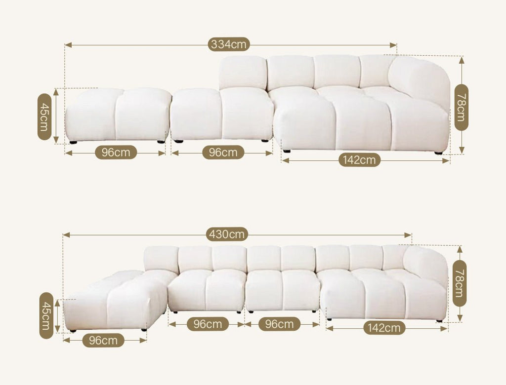 Lysander Velvet Module Three Seater, Four Seater, Five Seater Sofa, Corner Sofa, White - Miola