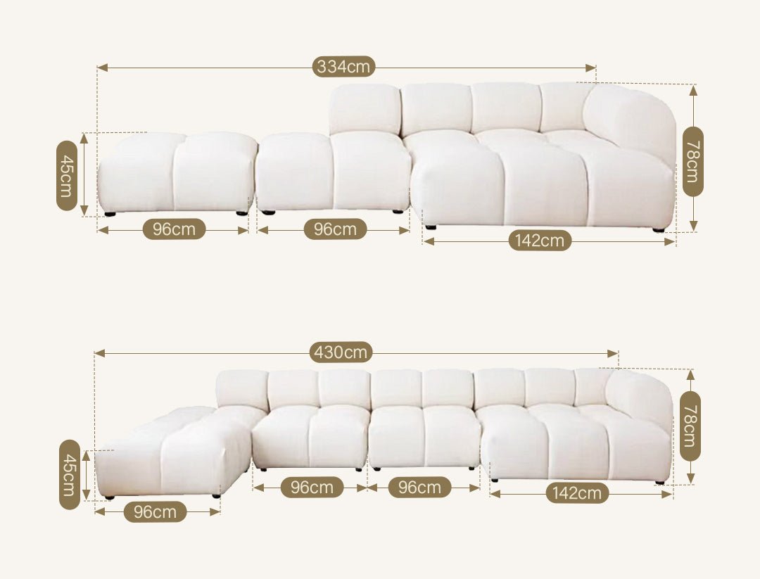 Lysander Velvet Module Three Seater, Four Seater, Five Seater Sofa, Corner Sofa, White - Miola