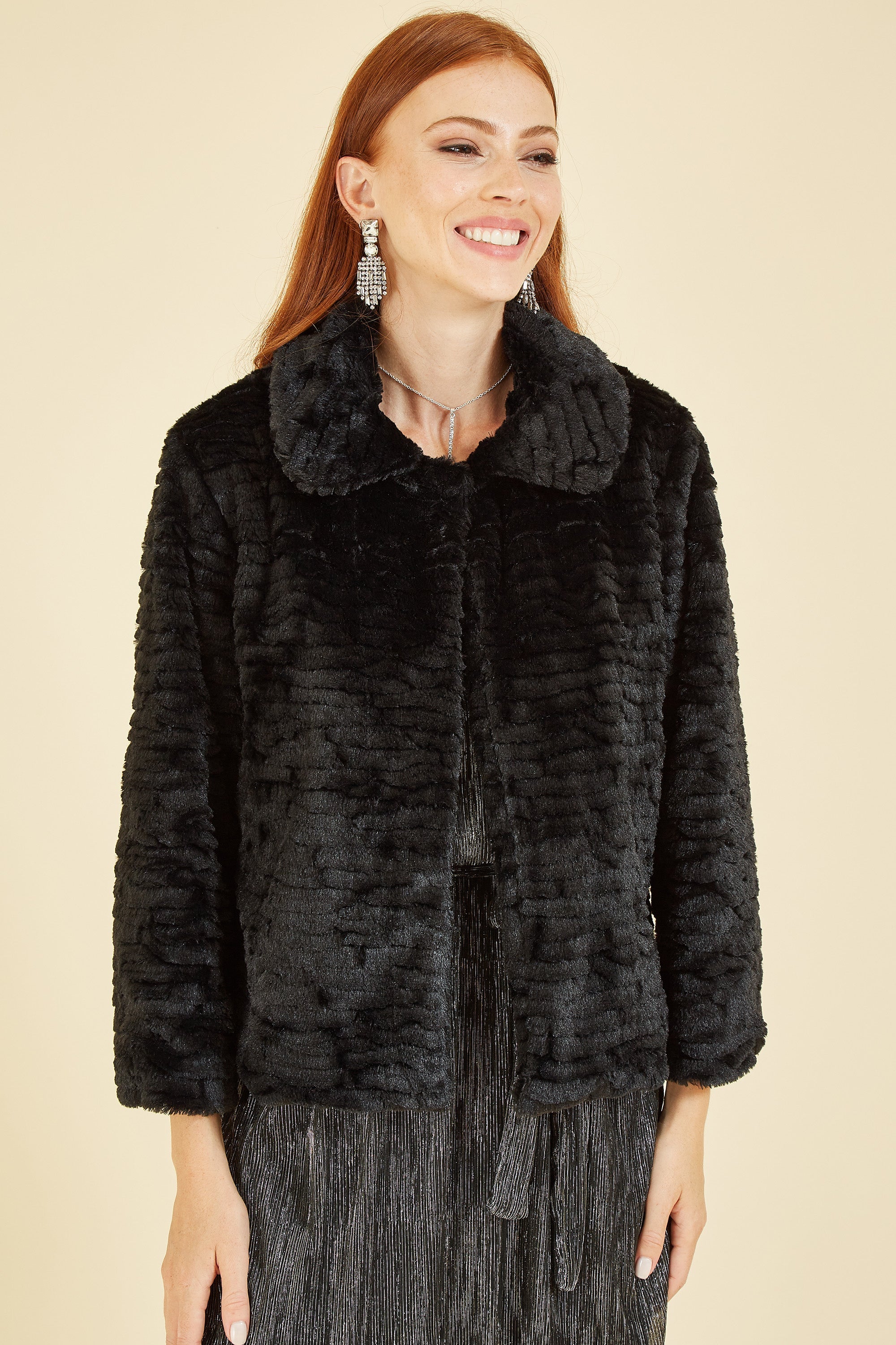 Black Faux Fur Short Jacket