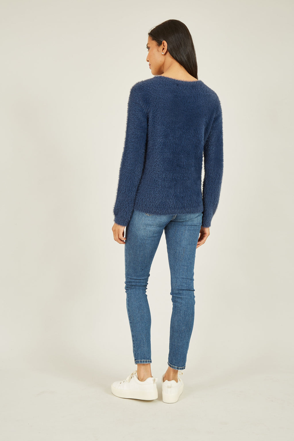 Navy Sequin Snowflake Fluffy Jumper - Miola