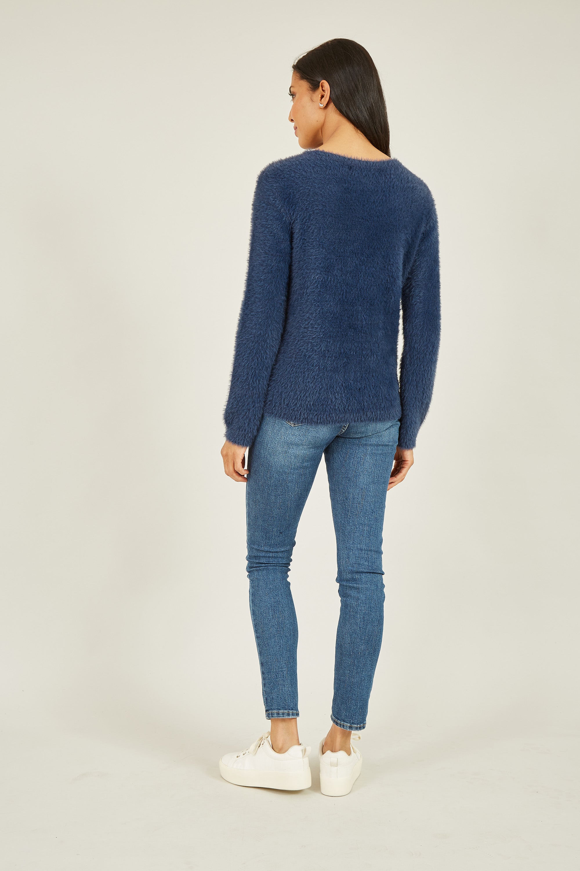 Navy Sequin Snowflake Fluffy Jumper - Miola