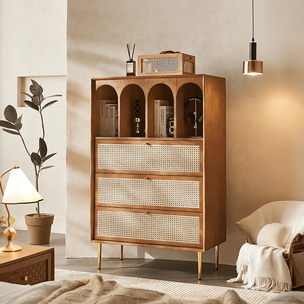 Maasai Tall Sideboard, Rattan & Solid Wood Cabinet - Miola