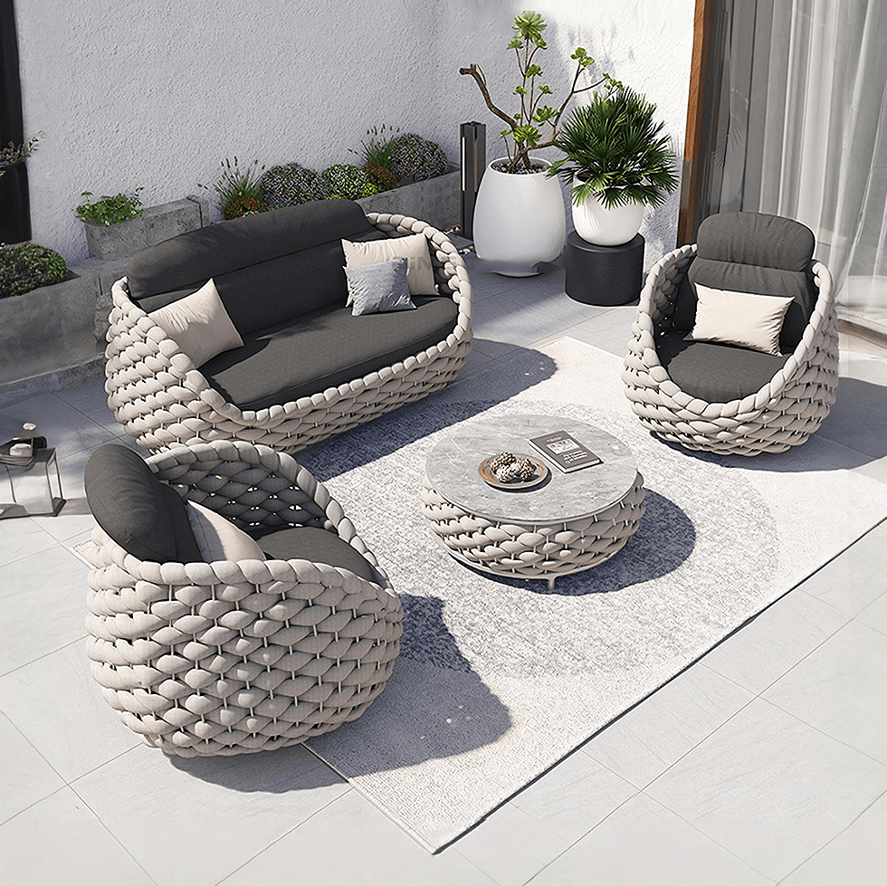 Marbella Textilene Rope Woven Outdoor Sofa Set, Grey - Miola