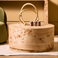 Natural Burl Wood Round Coffee Table with Drum Shape Design, Mota - Miola