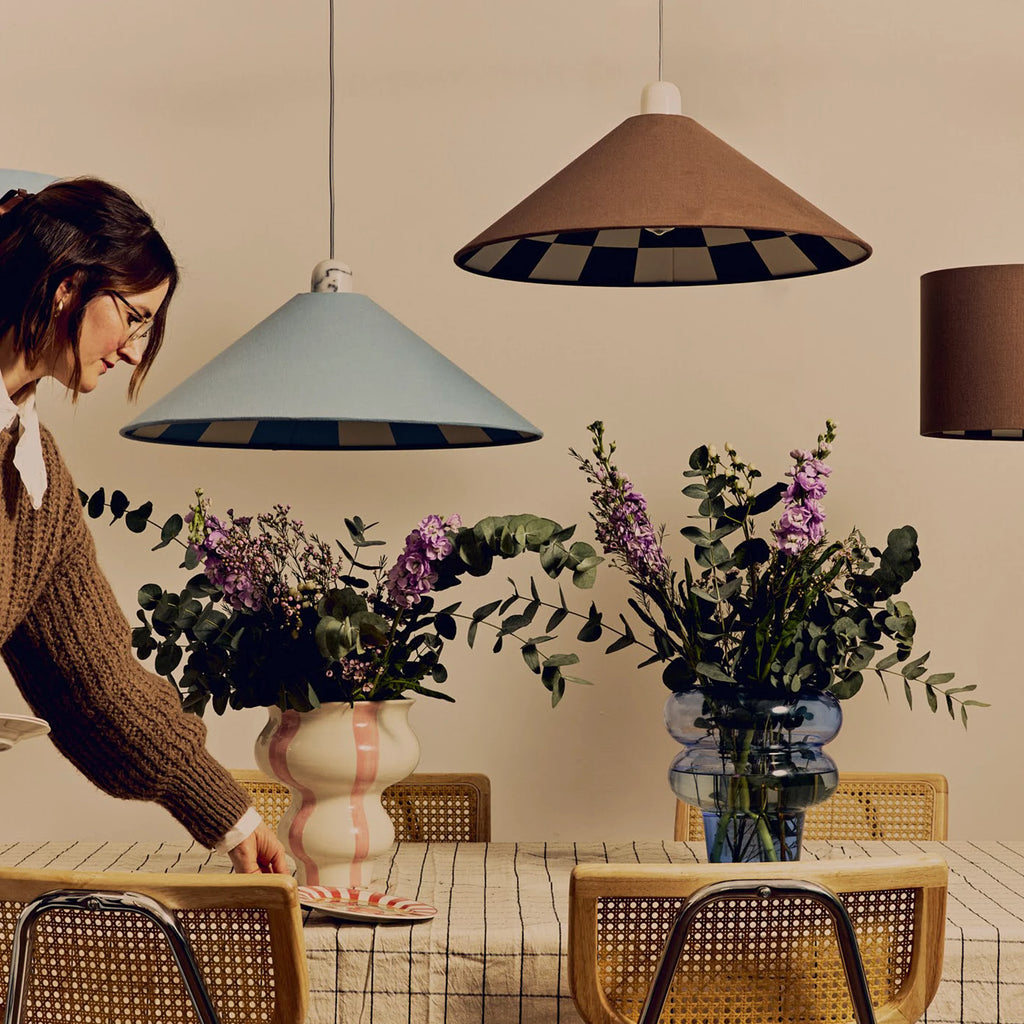 Damson blue check lined cone shade - Miola