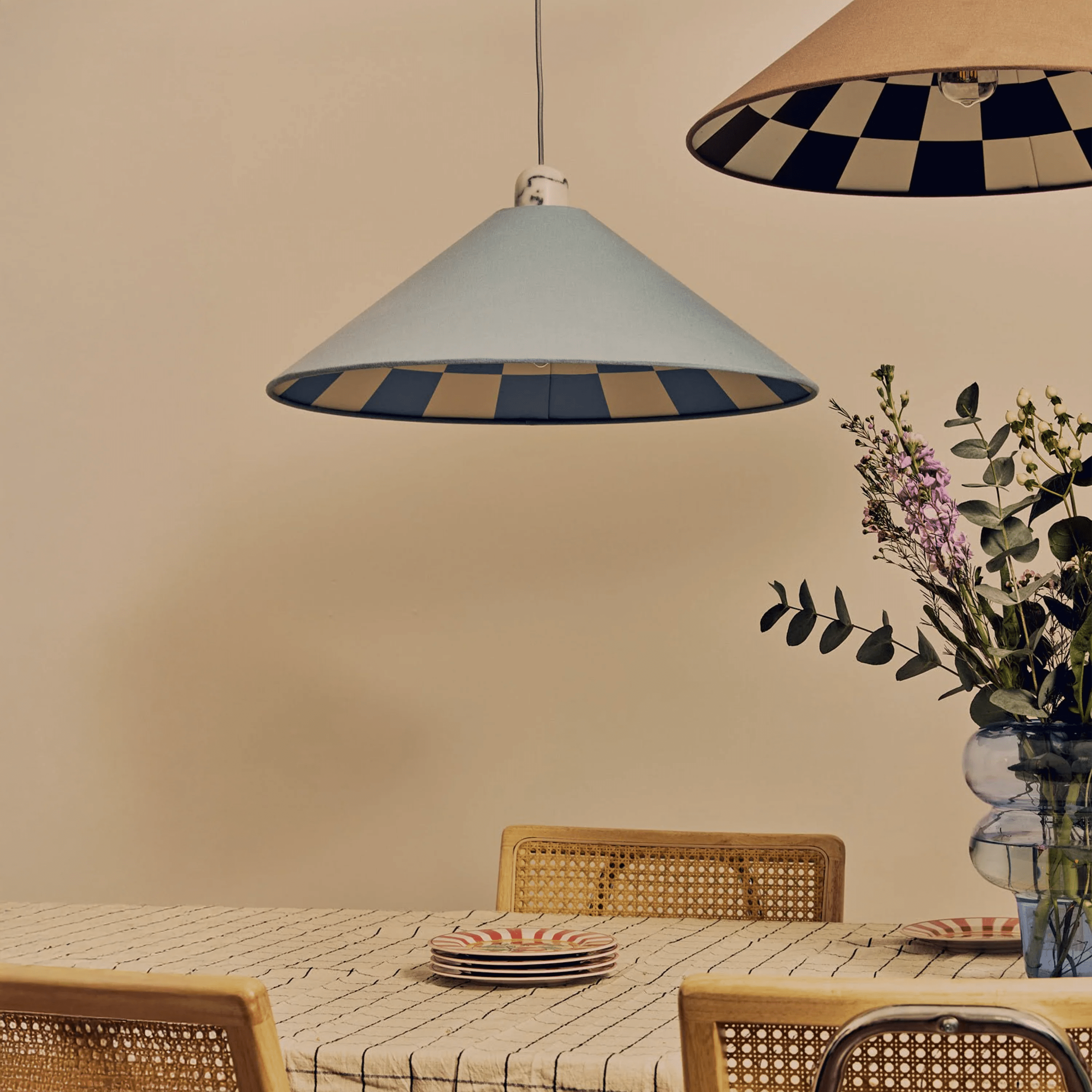 Damson blue check lined cone shade - Miola