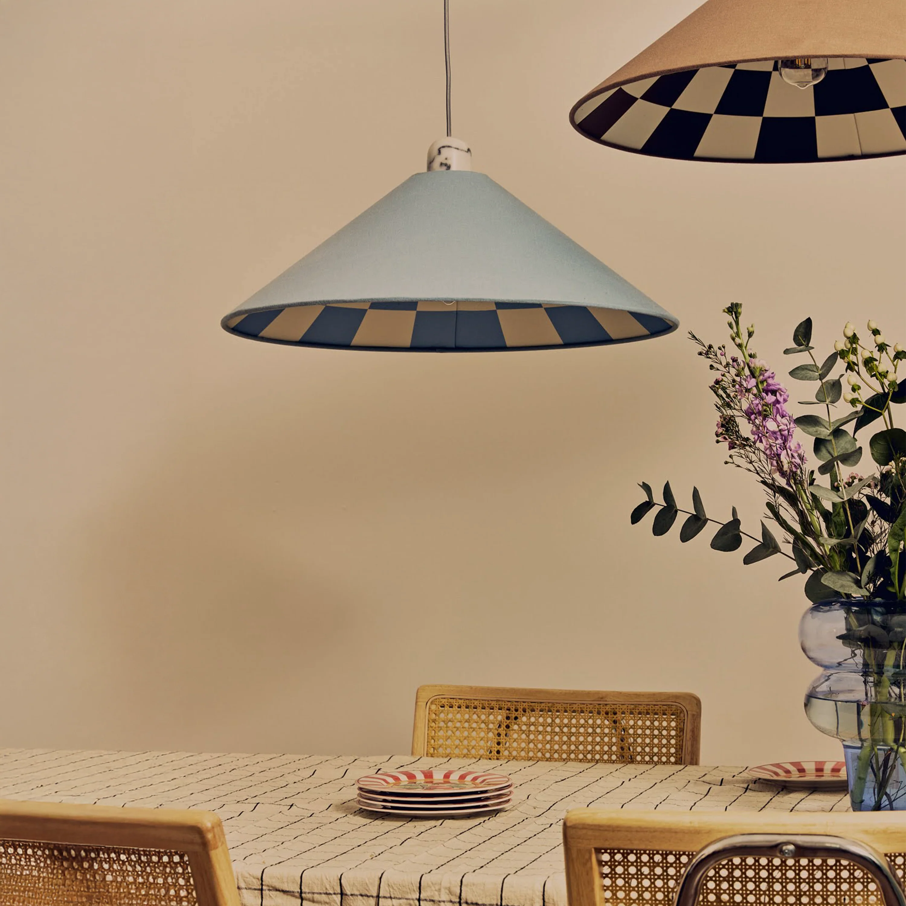 Bark Brown Check Lined Cone Shade - Miola