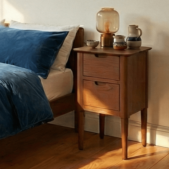Norway Narrow Dark Walnut Bedside Table - Miola