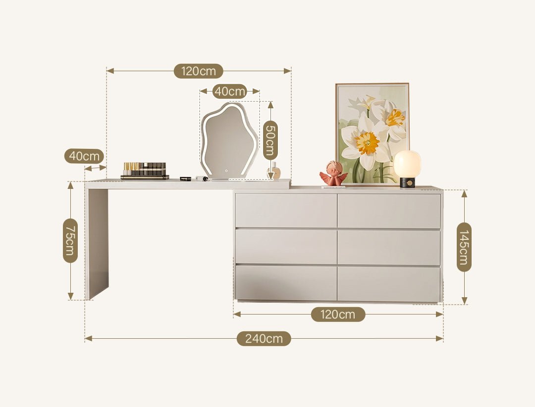 Nevada Dressing Table with Sideboard & Stool - Miola